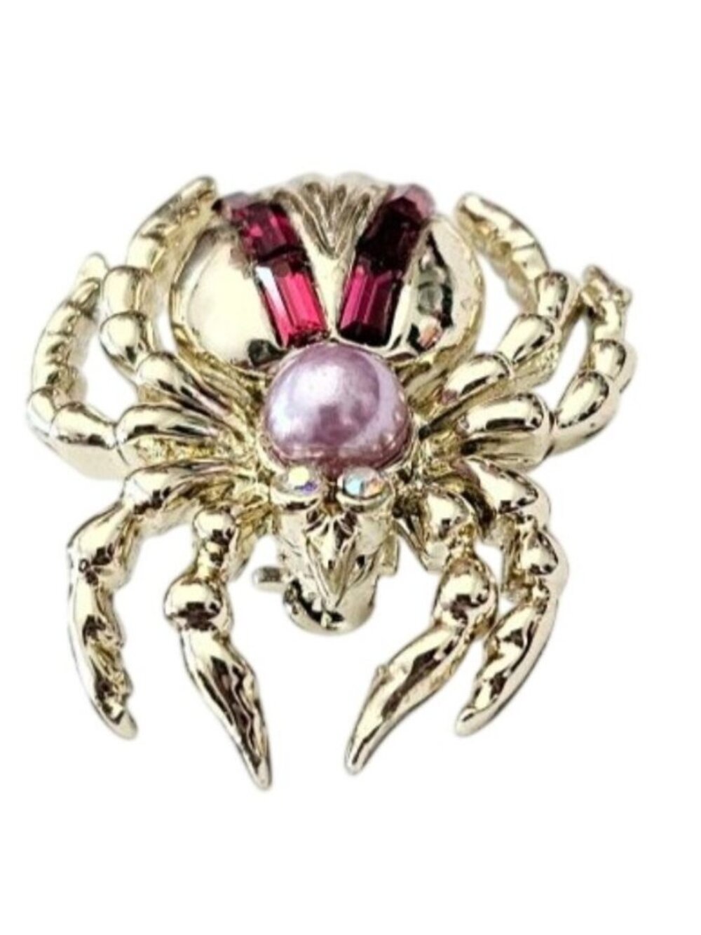 1940-50s Spider Brooch, Pearl Rhinestone Pin J875